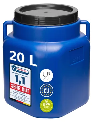 Produktbild von Garronda 20 Liter BPA-freies quadratisches Fass und Futtertonne Weithalsfass Wassertank und Behälter mit Deckel für Sauerkraut sowie Surfass Pökelfass für Fleisch GD-0088 Blau