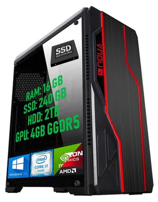 Obrázek produktu pro Počítačový stolní počítač, sestavený pro hraní, s procesorem Intel Core i7, 16 GB RAM, SSD disk 240 GB a pevným diskem 2 TB, s RGB podsvícením, optimalizovaný pro hru Fortnite