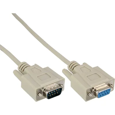 Produktbild von InLine Serielle Verlängerung, 9pol Stecker / Buchse, vergossen, 1:1 belegt, 3m, Beige, 3 m, male 9pin Sub D, female 9pin Sub D, 175 mm, 225 mm