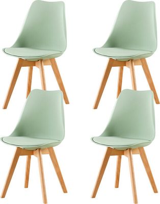 HJ_WeDoo Sada 4 jídelních židlí s masivní bukovou nohou, skandinávský design čalouněné kuchyňské židle židle kuchyňské dřevo, světle zelená barva