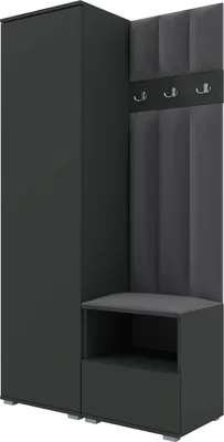 Produktbild von Garderoben-Set Nela I LUX, gepolsterte Garderobe 100 cm mit Sitzbank, Wandpaneelen und Stauraum (Farbe: Graphit + Trinity 15)