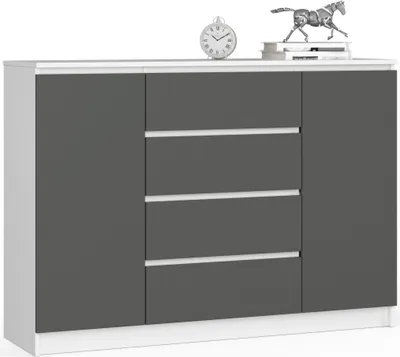 Image de Akord Commode 2 Portes 4 Tiroirs Blanc Gris Graphite 138X40X99