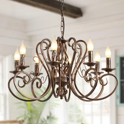 Image de Lustre rustique – français – 8 lumières – réglable en hauteur – 68 cm de diamètre