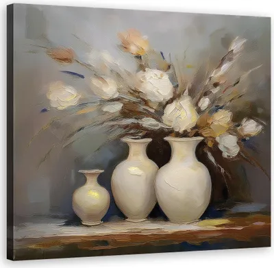 Produktbild von Leinwandbild Gemaltes Stillleben Vintage 50x50 Feeby Grau bild für die wand bereit zum aufhängen