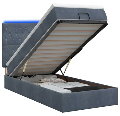 Image de Banc coffre avec matelas et éclairage LED, gris foncé, 100 x 200 cm, revêtement en velours
