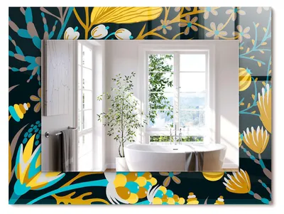 Produktbild von Blumen-Blatt-Muster – Rechteckiger Spiegel mit Druck 80x60 cm – Modern - Dekorativ für die Wand