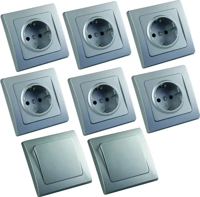 Produktbild von DELPHI Starter-Kit, 16-teilig, silber 6x Steckdose, 2x Schalter, 8x Rahmen
