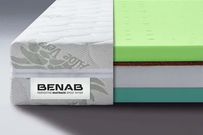 A cross-section of a mattress showing its different layers, with the exterior of the mattress visible on the left.
