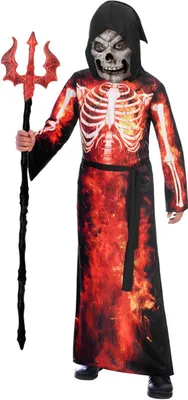 Immagine prodotto di Costume di Halloween da scheletro in fiamme con maschera per bambini