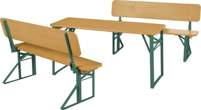 Produktbild von roba venkovní párty set pro děti - Dětská sedací souprava s opěradlem z přírodního lakovaného dřeva - 2 lavice + 1 stůl - Skládací sedací nábytek od 24 měsíců