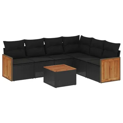Produktbild von vidaXL 7-tlg. Garten-Sofagarnitur mit Kissen Schwarz Poly Rattan