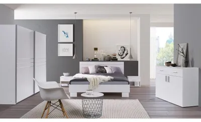 Image de Ensemble lit COMO 160x200 avec sommier et chevets – Blanc – Lit design moderne avec rangement