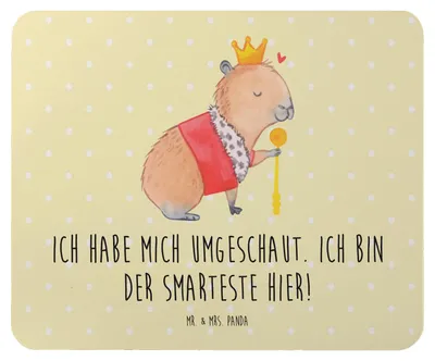 Produktbild von Mr. & Mrs. Panda Mauspad Capybara König - Gelb Pastell - Geschenk, Mousepad, laptop, computer, Mouse Pad, mousematte, Lustige Sprüche