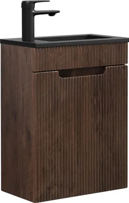 Immagine prodotto di Badplaats Mobile Lavamani Thermis 40 x 22 cm - Noce Marrone - Mobile con Lavabo Nero