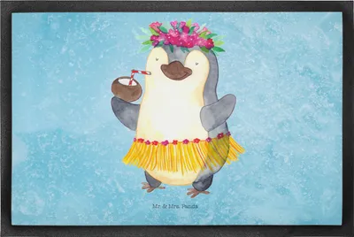 Produktbild von Mr. & Mrs. Panda Schmutzmatte Pinguin Kokosnuss 50 x 75 cm - Eisblau - Geschenk, Urlaub, Hawaii, Schmutzfangmatte, fußmatte, Erholt, Fussmatte, Bodenvorleger, Gummimatte