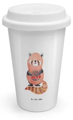 Produktbild von Mr. & Mrs. Panda Thermobecher Roter Panda - Weiß - Geschenk, keramik kaffeebecher, To Go, Liebe, Liebling, Lieblingsmensch, Mehrwegbecher, Rot, Herz, Keramikbecher, ToGo