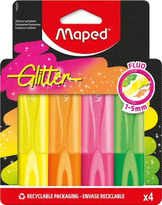 Imagen del producto de Resaltador brillante y fluorescente con purpurina, 4 colores, MAPED