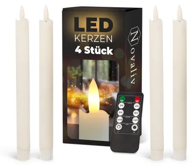 Produktbild von Stabkerzen LED mit Timer WEISS 4 Stück WEISS indoor - 6 Stunden - ECHTWACHS 23cm Höhe für Kerzen 2,2cm Durchmesser 2 AAA Batterien notwendig LED Stabkerzen flackernde Flamme bewegliche Flamme Licht