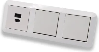 Produktbild von EBROM USB-C und USB-A Unterputz Steckdose/Lader, 45+15 Watt Leistung, Schnellladefunktion für Wearables, Smartphones Tablets + 2 Stück Merten Wippschalter MEG3116-0000 in System M polarweiß glänzend
