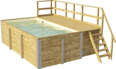 Produktbild von Aufstellpool Holzpool-Set Weka 595 rechteckig 490x315x201 cm inkl. Bodenschutzvlies, Filteranlage, Filtersand, Innenausk