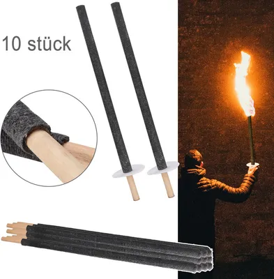 Immagine prodotto di 10 torce Tempo di combustione 100 min. Torce di cera incl. 10 x protezione per le mani, con impugnatura extra lunga, per passeggiate notturne ed eventi