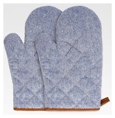 Produktbild von 2 Stück Hitzebeständige Ofenhandschuhe, Baumwoll-Topfhandschuhe mit Aufhängeschlaufe, für Kochen, Backen, Grillen, Auflaufform (Blau)
