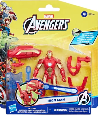 The image shows a Hasbro Marvel Avengers Iron Man action figure in its retail packaging.