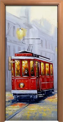 Produktbild von Türposter 90x200 cm Türaufkleber Türtapete Türfolie Klebefolie Straßenbahn in alten Stadt Landschaft