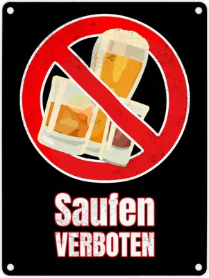 Produktbild von Saufen verboten Verbotsschild im Comic-Stil in Schwarz
