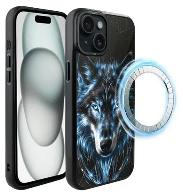 Zdjęcie produktu dla Etui do iPhone 15, kompatybilne z MagSafe, czarne matowe boki, wilk