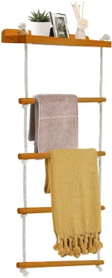 Produktbild von Unyqoos® Multifunktionales Handtuchregal – 5-stufig, wand- & freistehend, Massivholz mit Hanfseilen, 7,2 kg Tragkraft, für Bad & Wohnzimmer