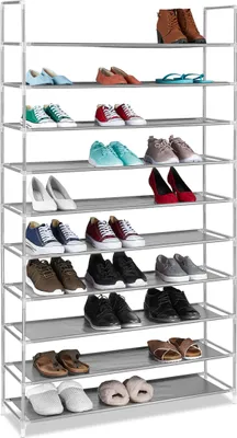Produktbild von Relaxdays Schuhregal Stoff, HBT: 175,5x100x29 cm, für 50 Paar Schuhe, 10 Etagen, Stecksystem, XXL Schuhgestell, grau
