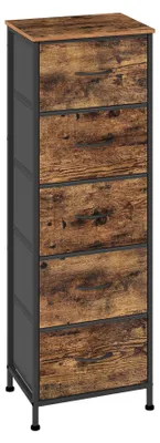Immagine prodotto di Comodino stretto con 5 cassetti in tessuto, ideale per l'ingresso | Colore vintage marrone e nero | Dimensioni: 39,6 x 30 x 117,7 cm