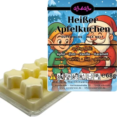 Produktbild von WonderWax Duftwachs Weihnachten Wax Melts für Duftlampe, 6 Sterne Duftmelt Wachsmelt Sojawachs Duftwachs Würfel für Raumdüfte, Wachs Duftöl Winter Indoor Schmelzen für Aromalampe Heißer Apfelkuchen