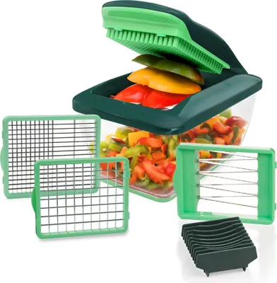 Produktbild von Genius Nicer Dicer Chef S Kombi-Set Premium (7 Teile) in grün mit Hobeleinsatz Gemüsehobel Gemüseschneider Tomaten-Gemüse-Schneider