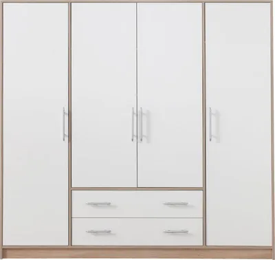 Produktbild von MobelZet, Kleiderschrank SMART 01, Schlafzimmerschrank, Drehtürenschrank, Weiß + Sonoma