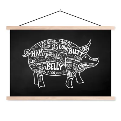 Produktbild von MuchoWow® Textilposter Schwein - Fleischer - Fleisch 60x40 cm mit holzfarbenen Rahmen - Bilder