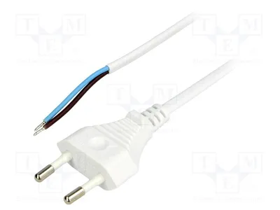 Productafbeelding van 1x witte kabel, 2,5 meter, CEE 7/16 (C) stekker, PVC-kabel, 2x0,75mm², voor computerstroomvoorziening