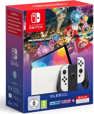 Immagine prodotto di Nintendo Switch OLED + videogioco Mario Kart 8 Deluxe preinstallato, 64 GB Touch screen Wi-Fi Nero, Bianco