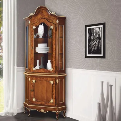 Obrázok produktu pre Casa Padrino Luxusná baroková rohová vitrína Brown / Gold V. 222 cm - Barokový nábytok - vyrobené v Taliansku
