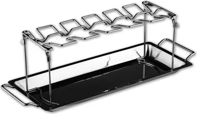 Produktbild von Edelstahl Hähnchenschenkel Halter mit Auffangschale für 12 Schenkel Hähnchen Grill Backofen Hähnchenflügel Ständer Gemüseschale Grillhalter