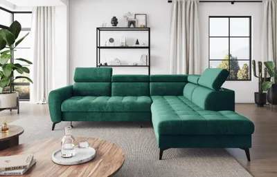 Produktbild von Easy4You Ecksofa BJORN Velvet L-Form Flaschengrün – 260x101x215 cm - Schlafsofa mit Bettkasten und Schlaffunktion - Eckcouch mit Stauraum - Verstellbare Kopfstützen – Rechts – Stoff Monolith 37