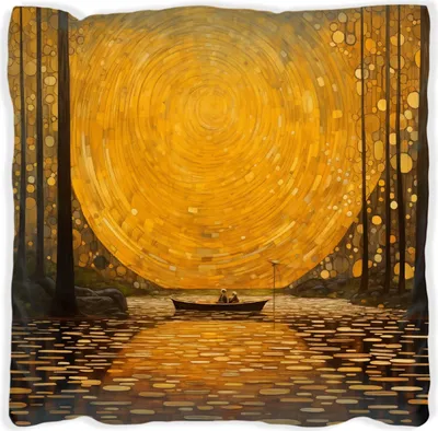 Produktbild von Wallario Premium Kissen, weiche Oberfläche, mit Motiv Goldene Flussfahrt, Größe: 40 x 40 cm, mit weißer Rückseite