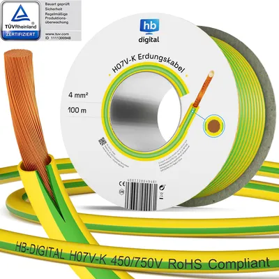 Produktbild von hb-digital 100m PVC Aderleitung H07V-K Erdungskabel 4mm2 Erdungsleitung flexibel
