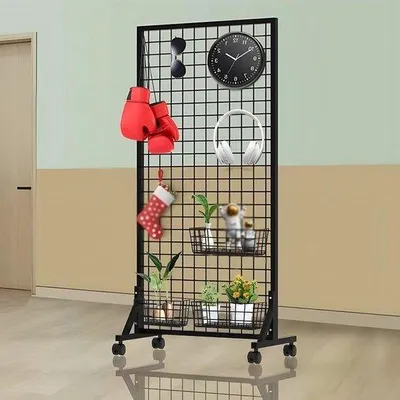 Productafbeelding van Grid Wall Panels - Draadrooster Rek - Producten Presenteren - Met 40 Haken - 80x150cm - Zwart