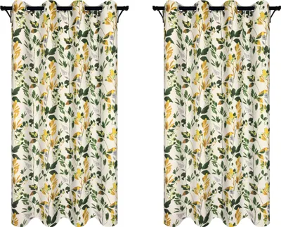 Produktbild von Vorhänge mit Ösen 140x280 cm 2 Stücke Fertige Vorhänge mit Blättern Muster blickdichte Gardinen für Wohnzimmer