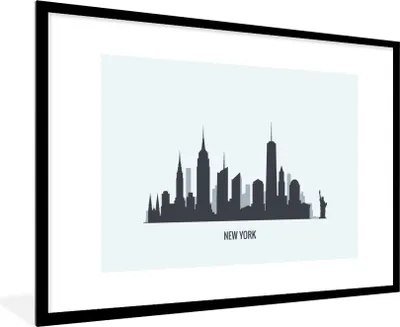 Produktbild von MuchoWow® MuchoWow® Gerahmtes Poster New York - Skyline - Schwarz - Weiß 90x60 cm - Poster mit zchwarzem Bilderrahmen - Wanddekoration - Fotos