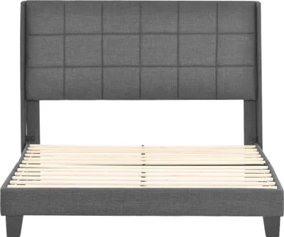 Produktbild von Merax Polsterbetten 140x200cm Doppelbett Stoffbett aus Linen, Bett Bettgestell mit Lattenrost und gepolsterten Kopfteil, Grau