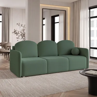 Produktbild von Sofa SUVI III mit Schlaffunktion, Schlafsofa, Wohnzimmersofa, Couch, Soffa, Bettsofa, Bucle-Stoff – Grün QUELLE 37