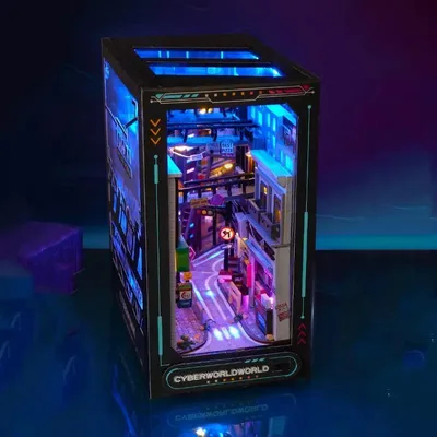 Image de Maison miniature Book Nook - Cyberworld - Puzzle 3D - Maison miniature en bois - avec éclairage LED - Kit de construction